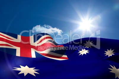 Australian national flag under sunny sky