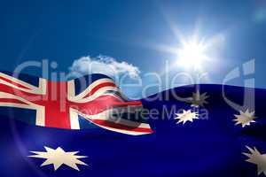 Australian national flag under sunny sky