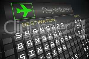 Black departures board for asian cities