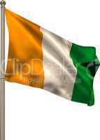 Ivory coast national flag on flagpole