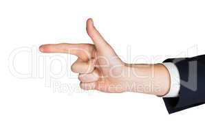Businessmans hand pointing in suit jacket