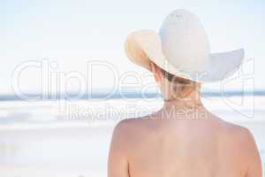 Woman in sunhat looking out to sea