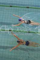 Female swimmers racing in the swimming pool