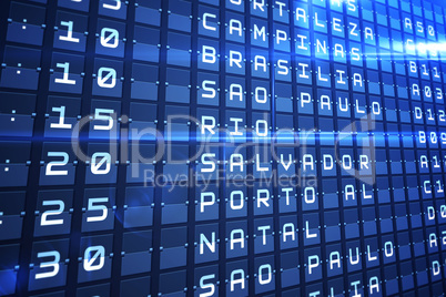 Blue departures board for major south american cities