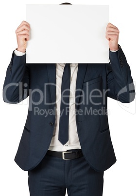 Businessman showing card to camera