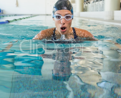 Fit swimmer coming up for air in the swimming pool