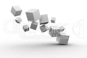 Digitally generated grey cubes floating