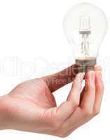 Hand holding light bulb