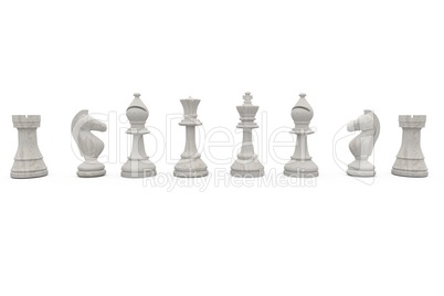 White chess pieces in a row