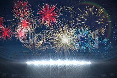 Fireworks exploding over football stadium