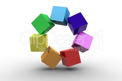 3d colourful cubes in a circle