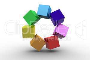 3d colourful cubes in a circle