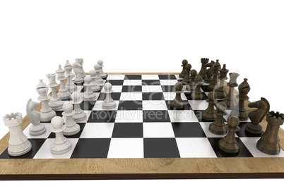Chess pieces facing off on board