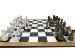 Chess pieces facing off on board