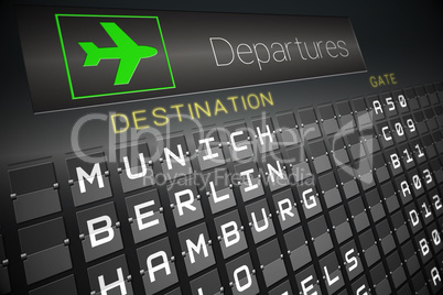 Black departures board for german cities