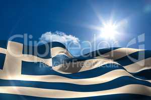 Greek national flag under sunny sky