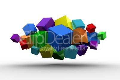 3d colourful cubes floating in a cluster