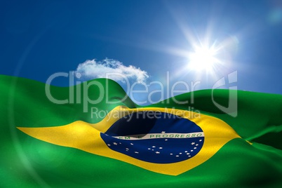 Brazil national flag under sunny sky