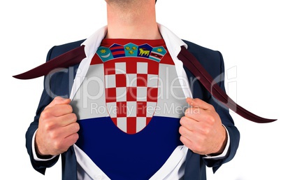 Businessman opening shirt to reveal croatia flag