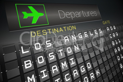 Black departures board for american cities