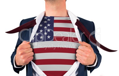 Businessman opening shirt to reveal usa flag