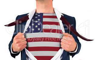 Businessman opening shirt to reveal usa flag