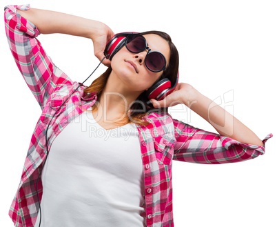 Casual brunette listening to music