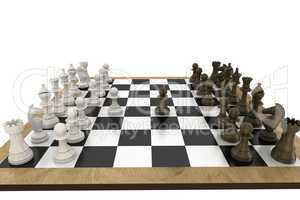 Chess pieces facing off on board