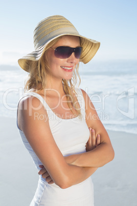 Gorgeous happy blonde posing at the beach