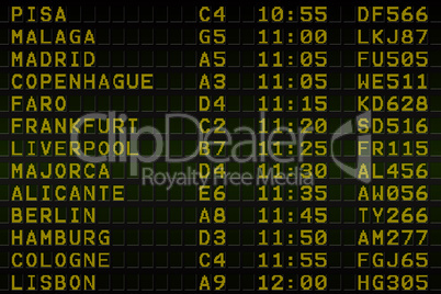 Black airport departures board