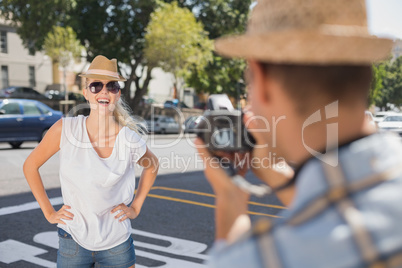 Young pretty blonde posing for her boyfriend