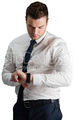 Handsome businessman checking the time