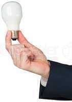 Hand holding energy saving light bulb