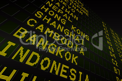 Black airport departures board for asia