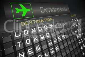 Black departures board for major cities