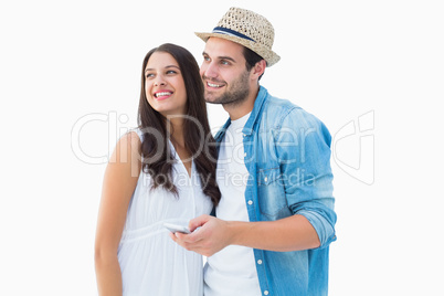 Happy hipster couple smiling together
