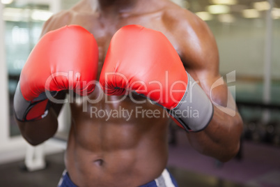 Mid section of shirtless muscular boxer