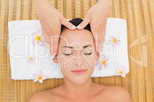 Smiling brunette enjoying a head massage