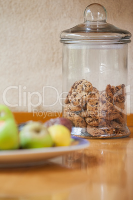 Counter top with cookies and fruit