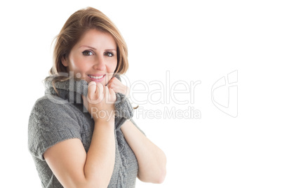 Close up portrait of woman in warm clothing