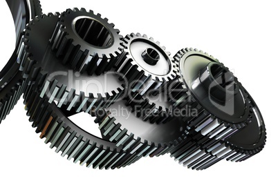 Metal cogs and wheels connecting