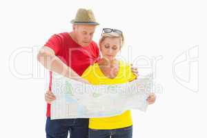 Lost tourist couple using map