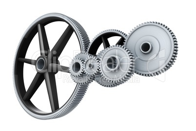 White cogs and wheels connecting