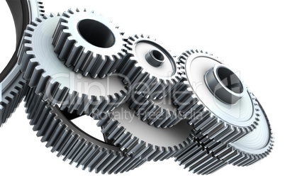 Metal cogs and wheels connecting