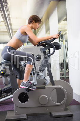 Fit brunette working out on the exercise bike