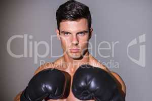 Close-up portrait of a shirtless muscular boxer