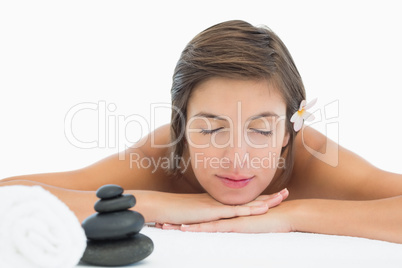 Close up of a beautiful young woman on massage table