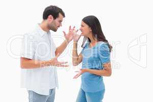 Angry brunette shouting at boyfriend