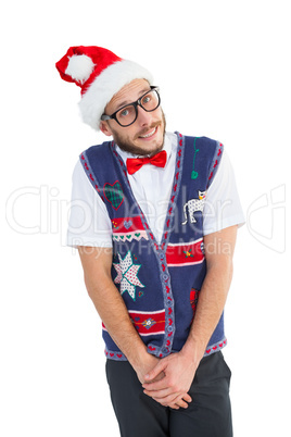 Geeky hipster in santa hat