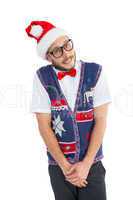 Geeky hipster in santa hat